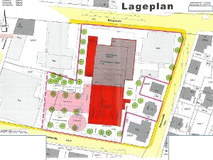Die bestehende  Hauptstelle (im Bild oben) wird saniert,  zur Mittelstadtstraße hin (unten)  entsteht ein Anbau. Plan: KSK Foto: Schwarzwälder-Bote