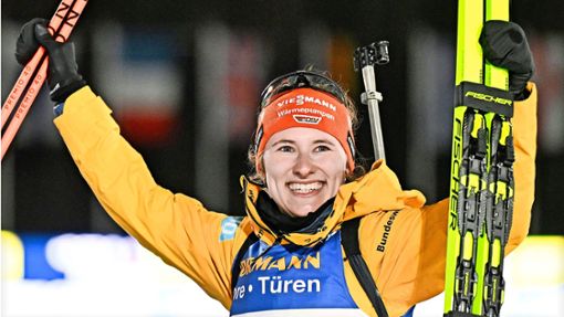 Janina Hettich-Walz strahlte nach ihrem überragenden Erfolg bei der Biathlon-WM in Nove Mesto. Foto: Hendrik Schmidt