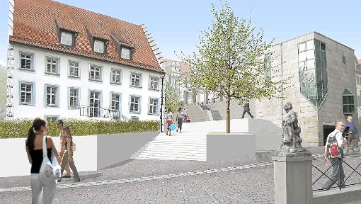 Der Max-Rieple-Platz mit Gastronomie und Musikschule soll zu einem neuen kulturellen Herzstück mit einem urbanen Charakter in Donaueschingen gestaltet werden.   Foto: Büro Lohrberg
