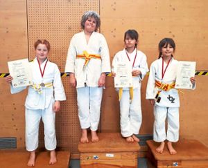 Die erfolgreichen Judokas von der U12 des JC Zimmern: Samira Schöller, Lewin Thieslauk, Sophia Haller und Julia Haller (von links).   Foto: Schneider Foto: Schwarzwälder Bote